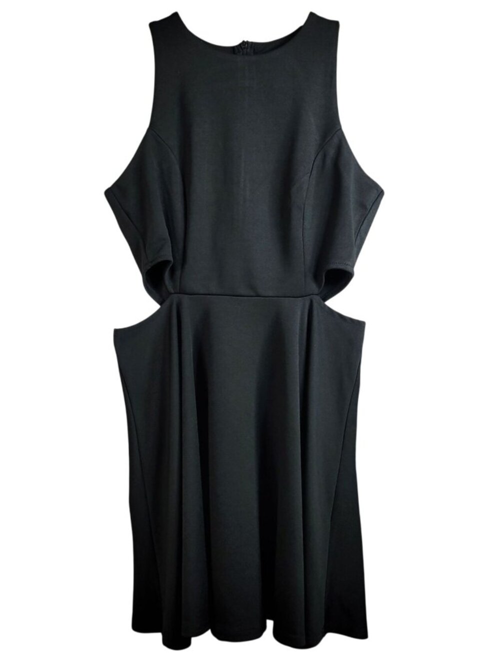 Belongsci Cut Out Dress Black Large Sleeveless Zip Skater Cocktail Party Stretch
